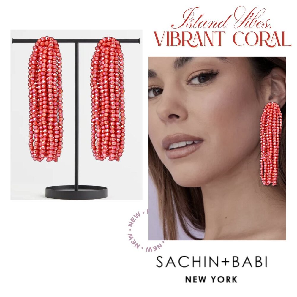 NEW Sparkling Glass Beaded Island Coral Cascade Tassel Earrings Anthropologie